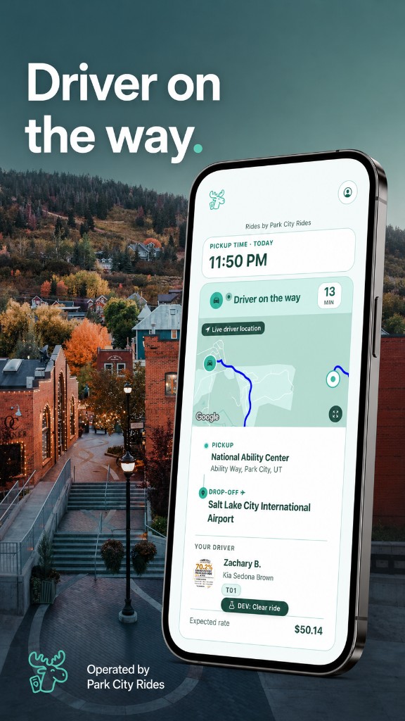 Live ride tracking in Moose after a driver is assigned, with pickup and airport drop-off.